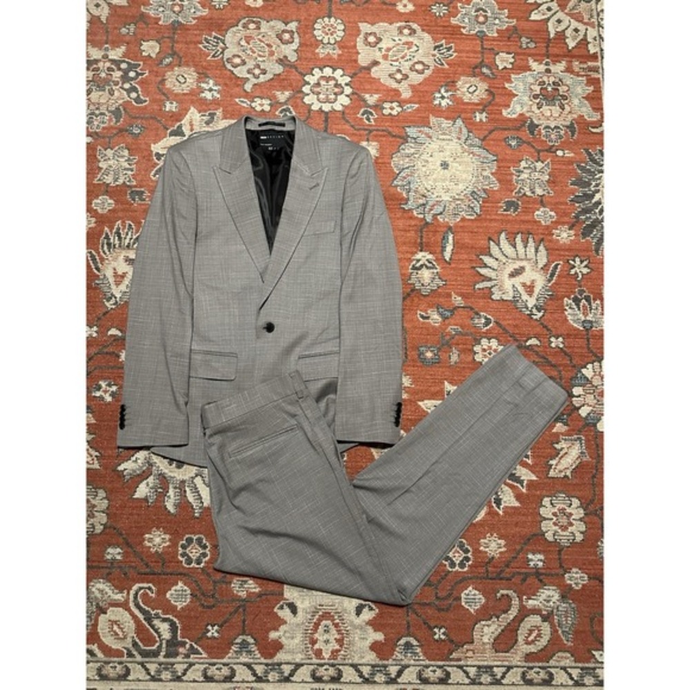 ASOS‎ Piece Suit Size 34 Jacket 32x30 Pants Gray Plaid Polyester
